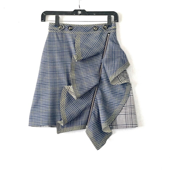 𝅺Self Portrait Flounced Check Mini Skirt - Picture 3 of 13